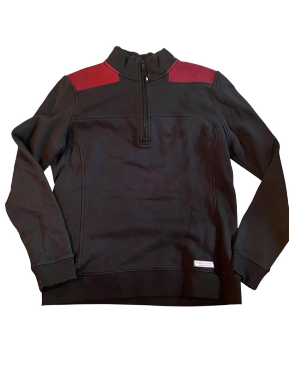 Vineyard Vines Quarter-Zip Sweatshirt with Red Shoulder Panels